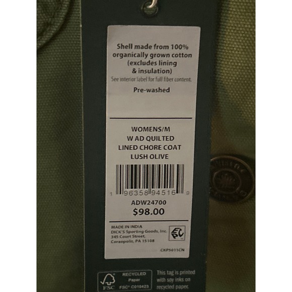 Alpine Design Womens Quilted Lined Chore Coat Jacket - Lush Olive - Picture 4 of 4